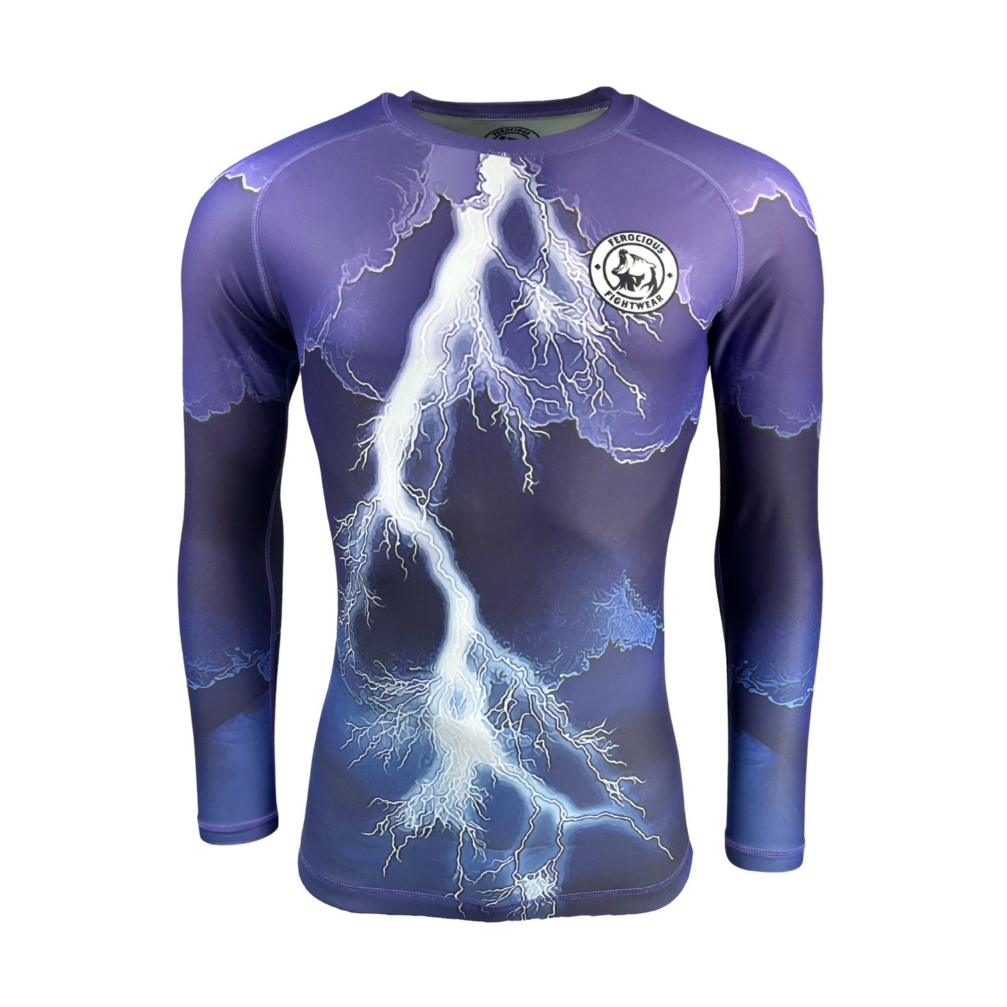 Lightning Strike Funky Design light blue and purple long sleeved mens boys male BJJ rashguard