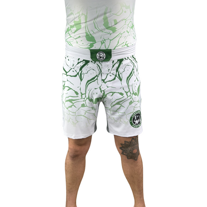 WHITE AND GREEN PAINT SPLASH MENS MMA SHORTS