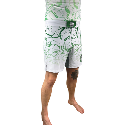 WHITE AND GREEN PAINT SPLASH MENS MMA SHORTS