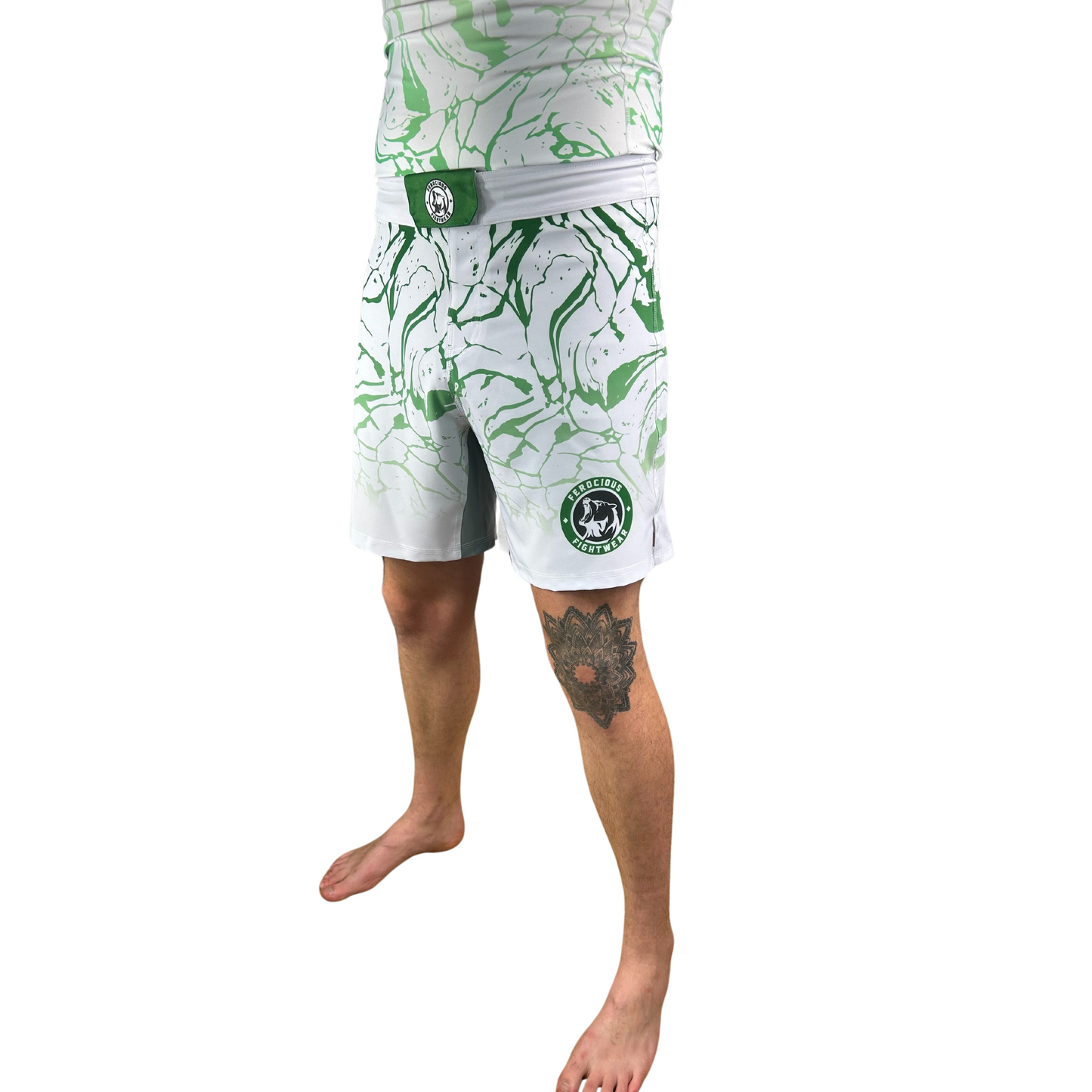 WHITE AND GREEN PAINT SPLASH MENS MMA SHORTS