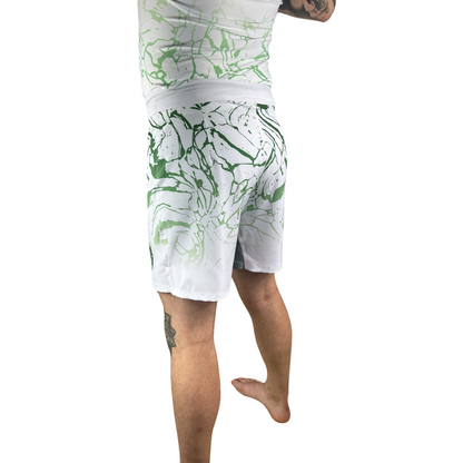 WHITE AND GREEN PAINT SPLASH MENS MMA SHORTS