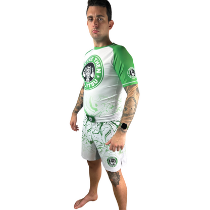 WHITE AND GREEN PAINT SPLASH MENS MMA SHORTS